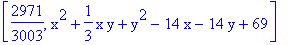 [2971/3003, x^2+1/3*x*y+y^2-14*x-14*y+69]